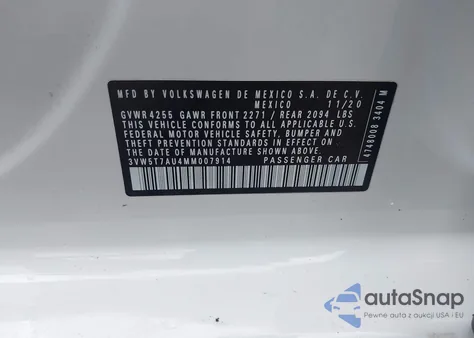 2021 Volkswagen Golf Gti 2.0T Autobahn/2.0T S/2.0T Se из США, поврежденный, VIN 3VW5T7AU4MM007914